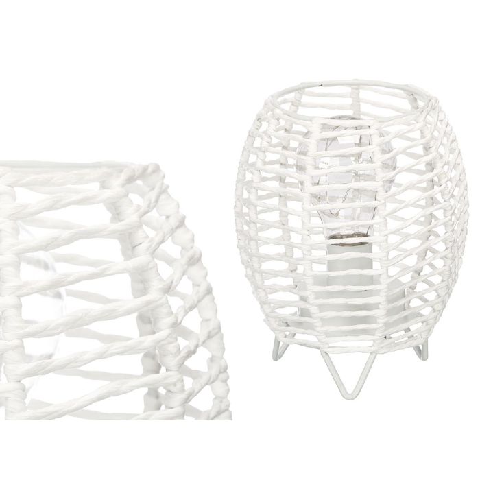 Giftdecor Lampara Sobremesa Redonda Cuerda Blanca Metal Papel 15.5x18.5x15.5cm (Set de 12)