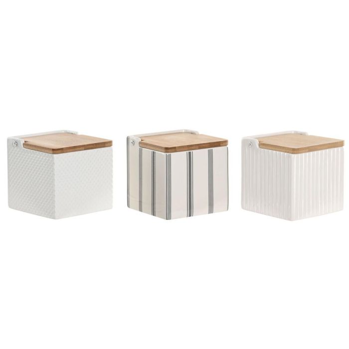 DKD Home Decor Salero Blanco Gres y Bambú 11 x 11 x 11 cm (3 Unidades) 0 DKD Home Decor Salero Blanco Gres y Bambú 11 x 11 x 11 cm (3 Unidades) 0