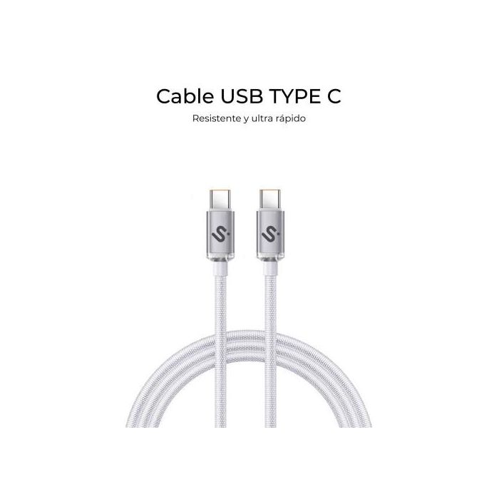 Subblim SUBCAB-C06010 Cable USB-C a USB-C Optimus 60W Carga Rápida PD 480Mbps 1m Nylon Trenzado Blanco para iPhone/Samsung/MacBook 3