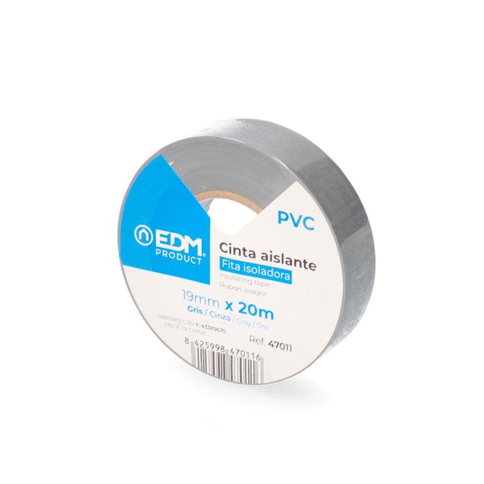 Edm Cinta aislante calidad supra gris 20 m x 19 mm PVC resistente a la intemperie 2