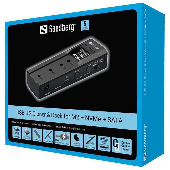 Sandberg USB 3.2 Cloner and Dock for M2 + NVMe + SATA 9 Sandberg USB 3.2 Cloner and Dock for M2 + NVMe + SATA 9