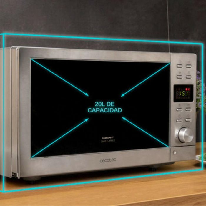 Cecotec 01399 Microondas con grill 20 L 700W / 900W sin plato digital, 9 funciones, interior cerámico encimera Negro, Acero 2