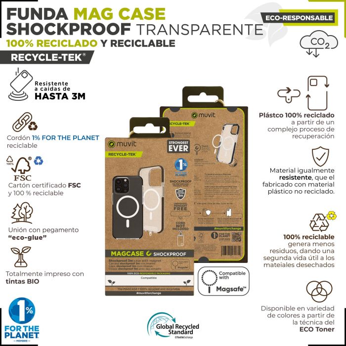 Muvit Funda Recycletek MagSafe Shockproof para iPhone 15 - Material Reciclado, Protección contra Golpes y Caídas 1 Muvit Funda Recycletek MagSafe Shockproof para iPhone 15 - Material Reciclado, Protección contra Golpes y Caídas 1