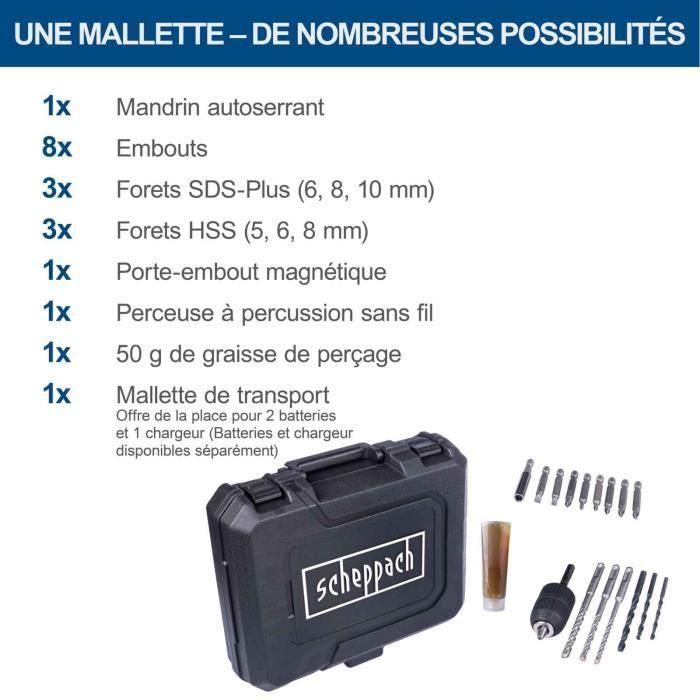 Taladro - SCHEPPACH - 20V IXES - 1,3 J - Portabrocas SDS plus + accesorios y maletín - sin batería ni cargador - C-RHD130-X 2 Taladro - SCHEPPACH - 20V IXES - 1,3 J - Portabrocas SDS plus + accesorios y maletín - sin batería ni cargador - C-RHD130-X 2