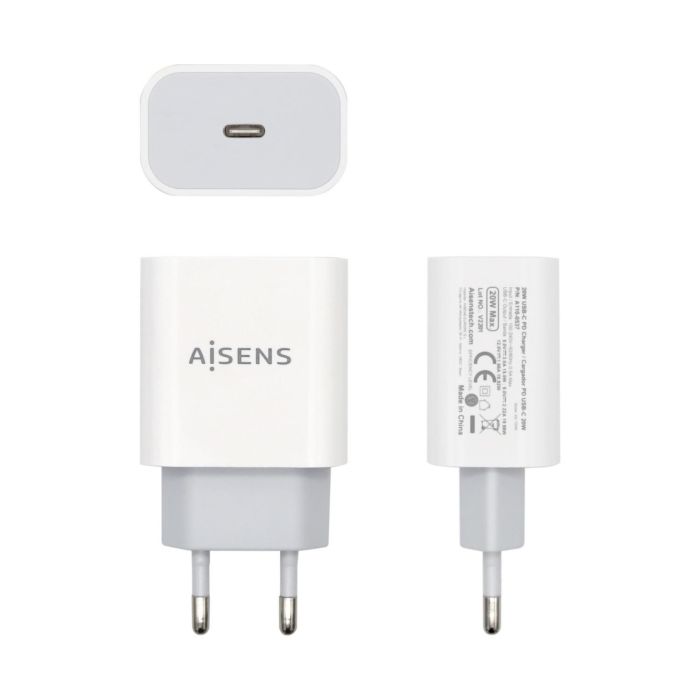 Aisens Cargador Usb-C Pd3.0 20 W Alta Eficiencia 5 V-3A 9 V-2,2A 12 V-1,66A Blanco