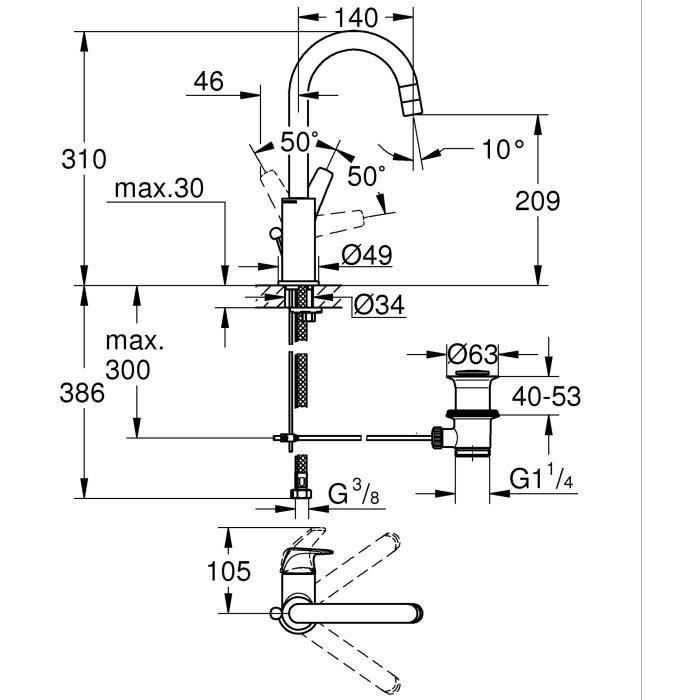 Grifo de baño - GROHE Start Flow - Mezclador monomando - Talla L - Cromo - Ahorro de agua - 23811000 2