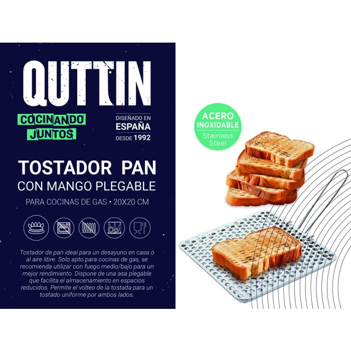 Quttin Tostador de Pan de Acero con Mango Plegable Medidas 20x20x1.2 cm 14