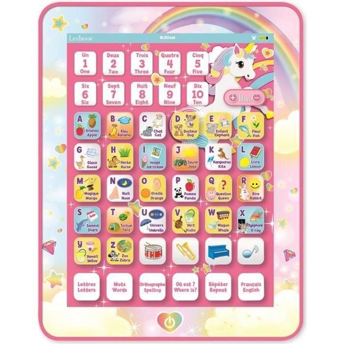LEXIBOOK - Tableta educativa y bilingüe Unicorn - Francés, Inglés - Alfabeto educativo bilingüe LEXIBOOK - Tableta educativa y bilingüe Unicorn - Francés, Inglés - Alfabeto educativo bilingüe