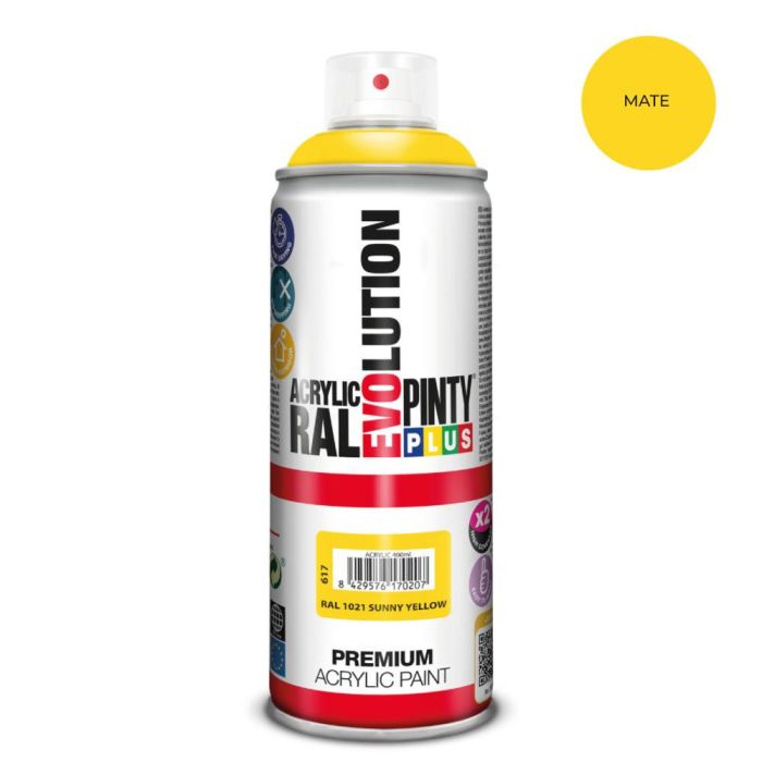 Pinty Plus Pintura Spray Acrílica Evolution 520 cc Ral 1021 Matt Sunny Yellow Mate