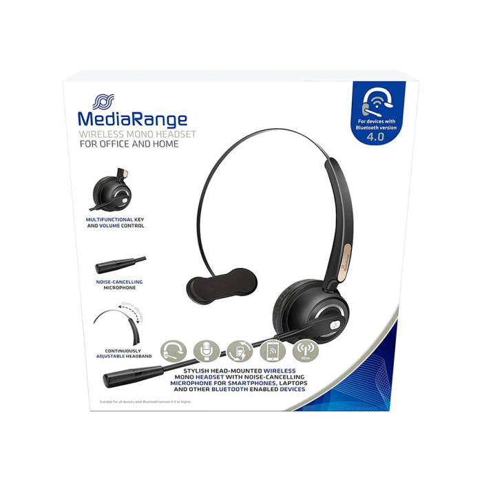 Mediarange Auricular Monaural Diadema Inalámbrico Bluetooth con Micrófono para Conferencias 3