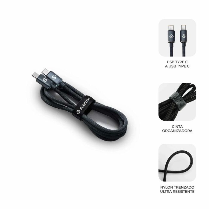 Cable USB-C a USB-C Subblim OPTIMUS Negro 1 m 16 Cable USB-C a USB-C Subblim OPTIMUS Negro 1 m 16