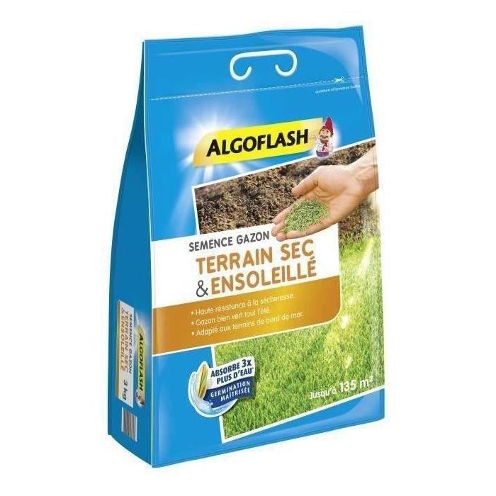 Algoflash Naturasol Semillas de Césped Dry Sunny Ground para Zonas Secas y Soleadas, Ahorra Agua, Raíces Profundas, 3 kg Algoflash Naturasol Semillas de Césped Dry Sunny Ground para Zonas Secas y Soleadas, Ahorra Agua, Raíces Profundas, 3 kg