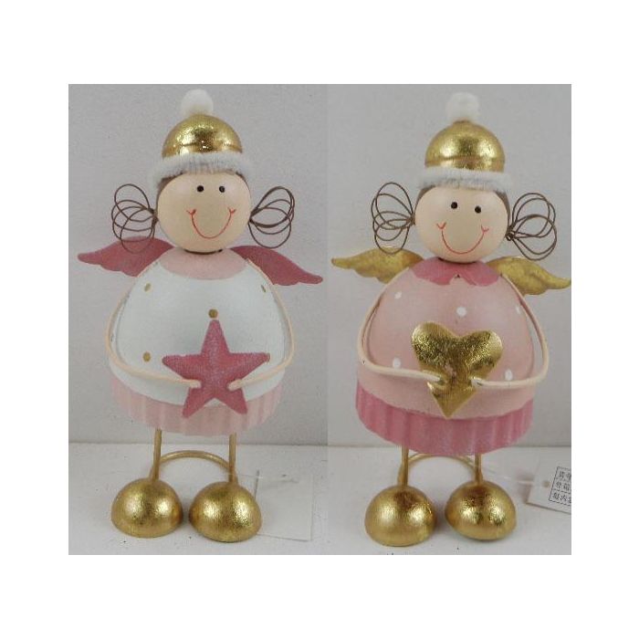 DKD Home Decor Figura Hada Navidad Fantasía Metal, Surtido Blanco, Rosa, Dorado (6 Unidades) - 6.5 x 14 x 9 cm