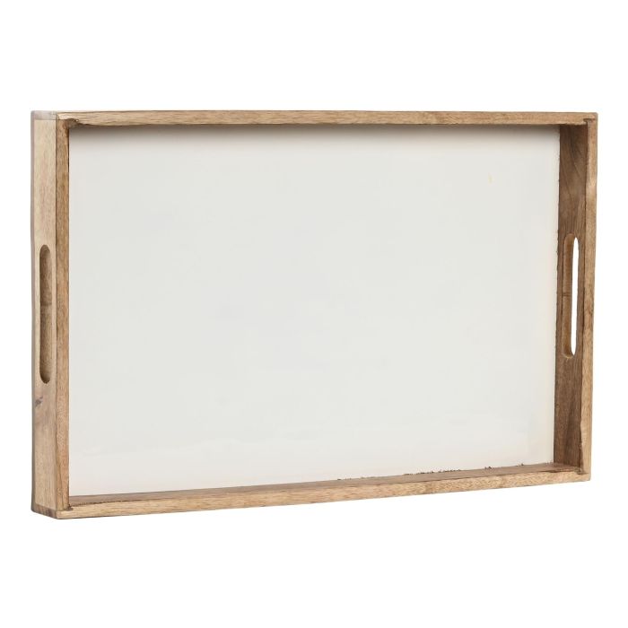 DKD Home Decor Bandeja de Servicio de Madera de Mango Lacado Blanco Natural 43.5x27x4.5 cm Colección National White