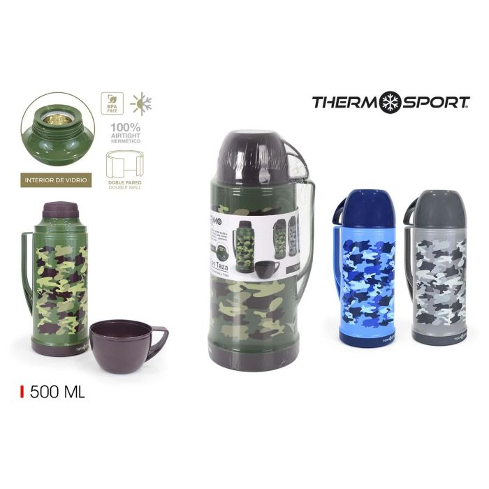 Termo plástico con taza 0.5L camuflaje Thermosport (12 Unidades) Termo plástico con taza 0.5L camuflaje Thermosport (12 Unidades)