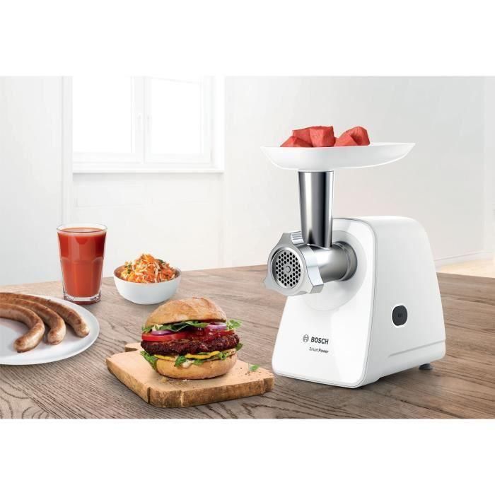 Picadora de carne SmartPower - BOSCH - MFW2510W - 2 rejillas de trituración - Embutidora de salchichas - Blanco 1 Picadora de carne SmartPower - BOSCH - MFW2510W - 2 rejillas de trituración - Embutidora de salchichas - Blanco 1
