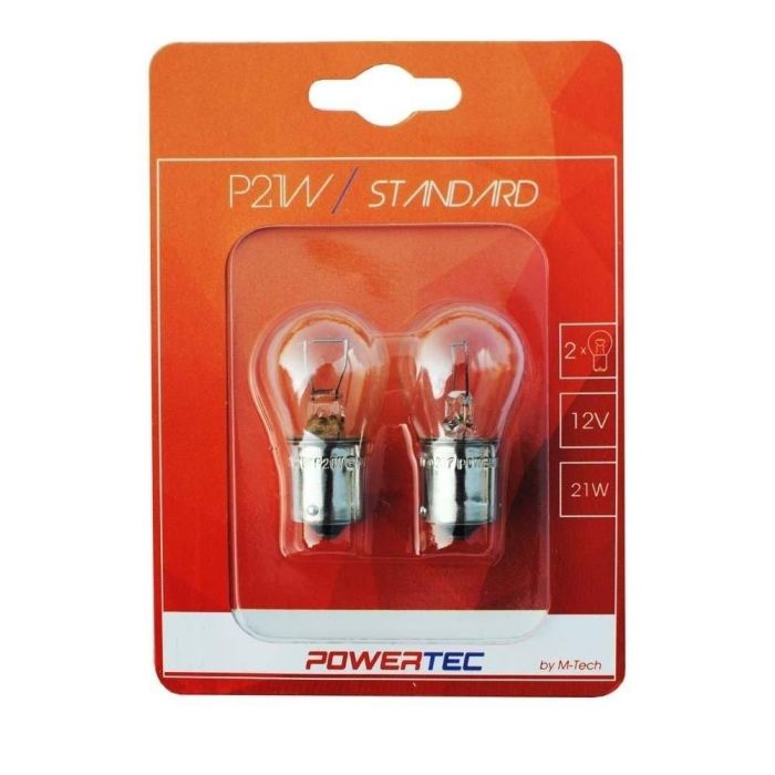 Powertec MTECPTZ14-02B Lámpara Piloto Coche Standard P21W BA15s 12V, Cristal Cuarzo, Homologación E4, Blister