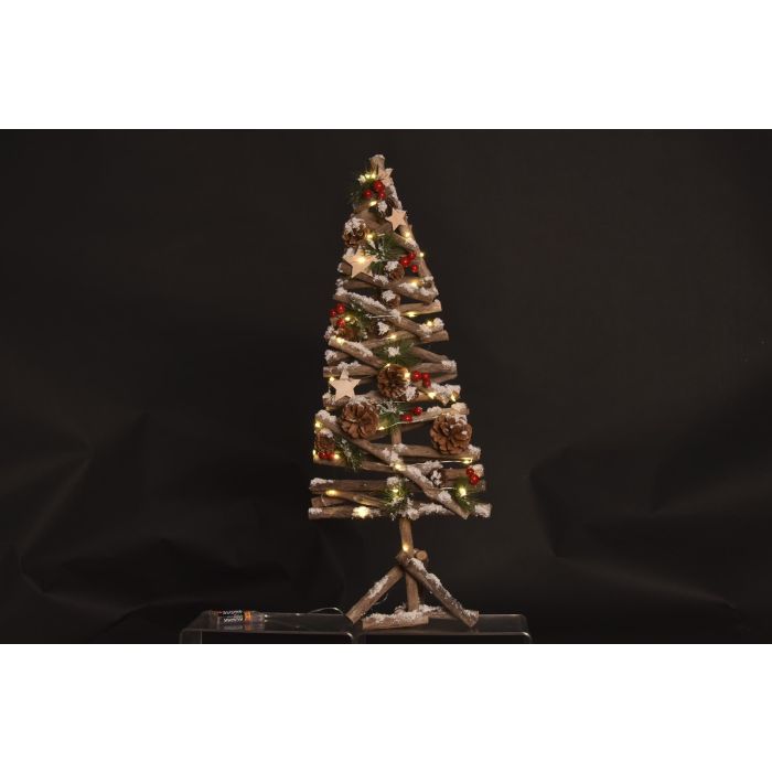 DKD Home Decor Árbol de Navidad Marrón Verde Rojo Nevado Madera LED 70 cm 1