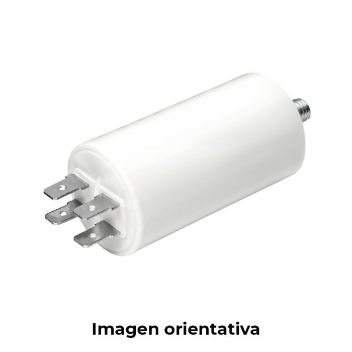 Condensador de arranque 1,5mf 5% 450v ø3,4x6,3cm con espiga m8 y faston simple 6.35 konek