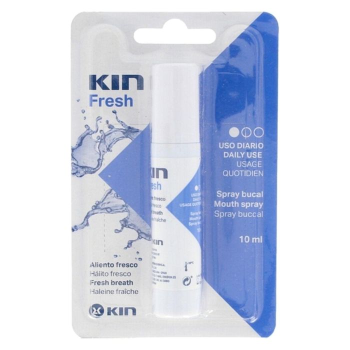 Kin KIN FRESH Spray Bucal 10 ml. Combate Mal Aliento, Frescor Intenso. Formato de Bolsillo. Con Fluoruro y Xilitol, Sin Gluten.