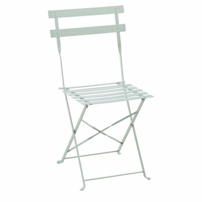 Conjunto Bistró 2 Personas - Mesa Redonda 60 cm con 2 Sillas - Acero Pintado Polvo Verde Celadón - Mesa 60x71 cm, Silla 42x45x82 cm