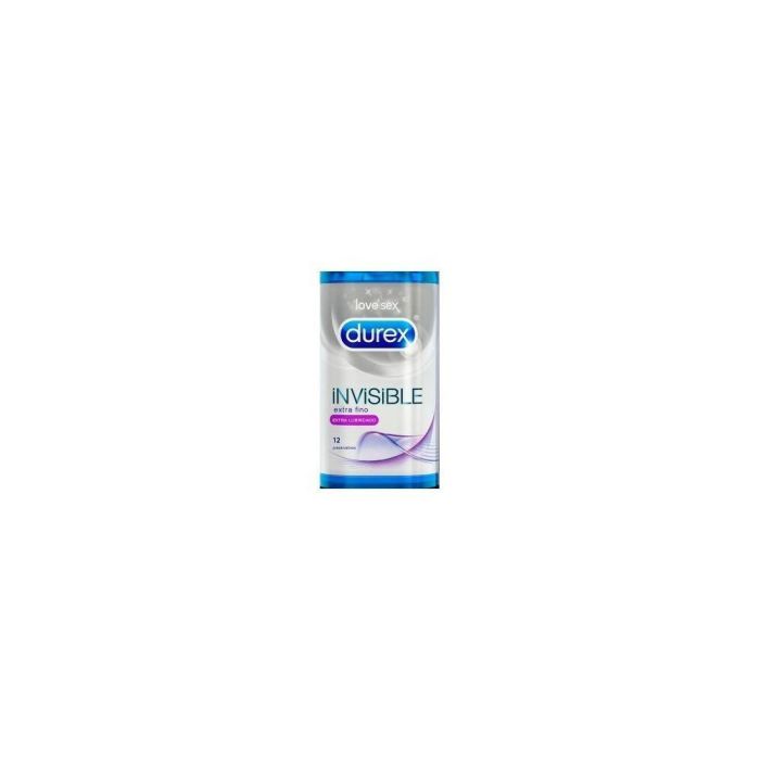 Durex INVISIBLE Preservativos extra lubricados, súper finos para máxima sensibilidad y placer 12 unidades