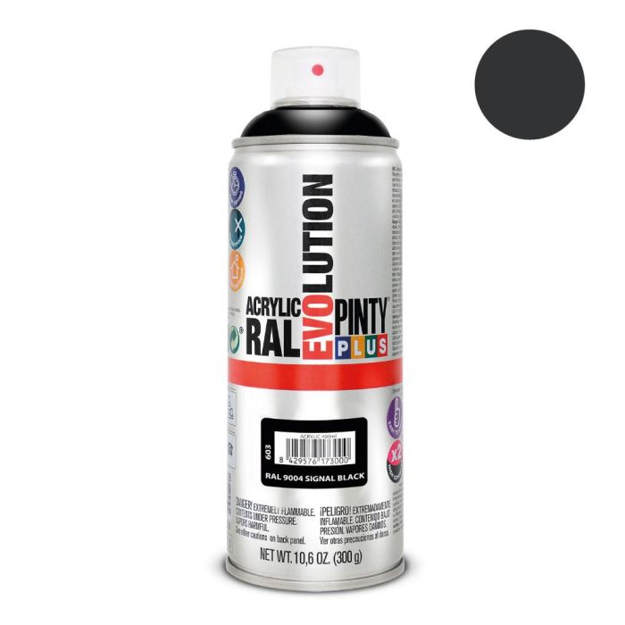 Pinty Plus Pintura en spray 520 cc RAL 9004 Negro señales - Acrílica, secado rápido