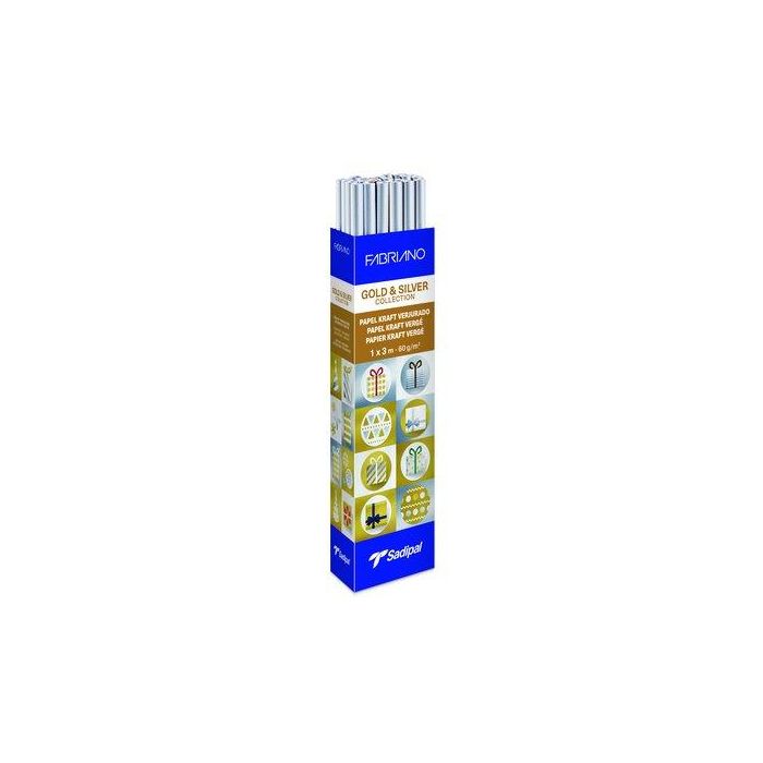 Papel De Embalar Kraft Rollo Sadipal Plata 1X3 M 60Gr Expositor De 25 Rollos