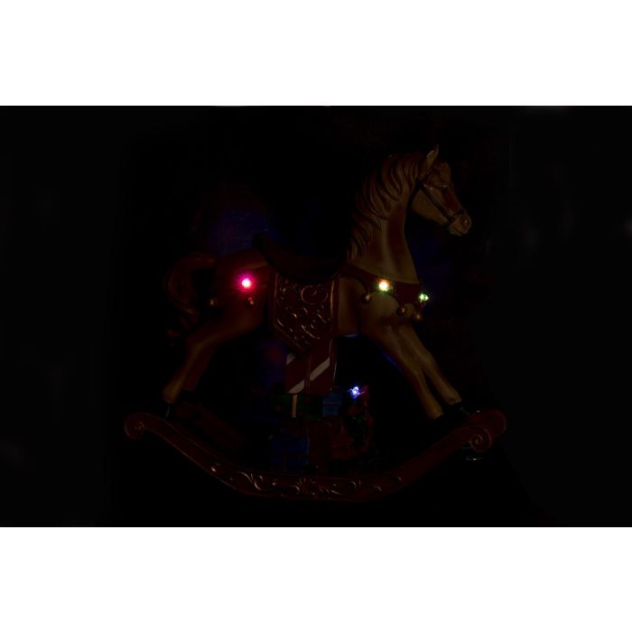 DKD Home Decor Figura Navidad Caballo Tradicional con LED, Resina, Pilas AA, Marrón Rojo 10x32x34 cm 3