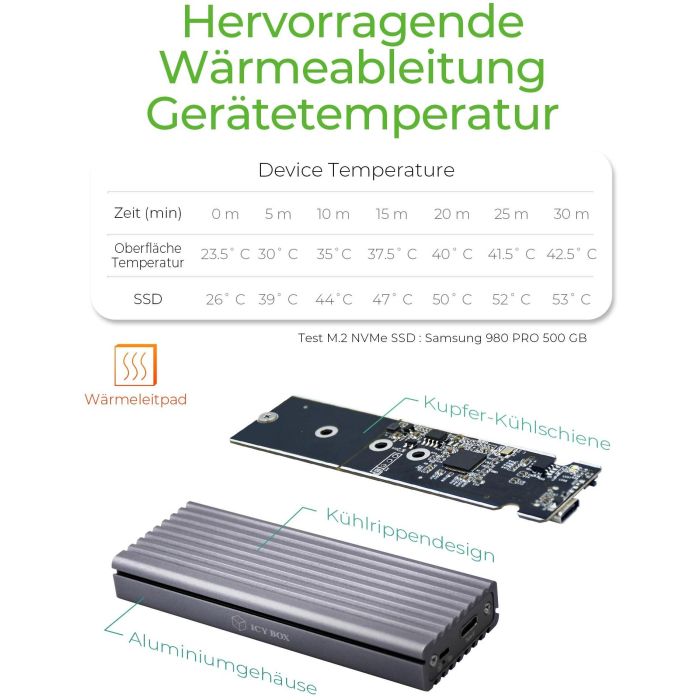 ICY BOX IB-1817M-C31 Externes USB-C 3.1 Gehäuse für M.2 NVMe SSD Aluminium 6