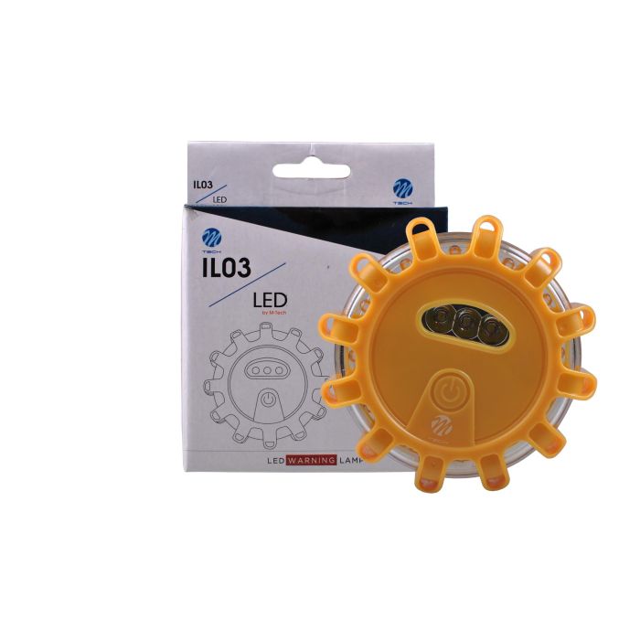 M-Tech IL03 Baliza de Advertencia Magnética IP65 para Vehículos y Obras, 12 LEDs Ámbar + 3 LEDs Blancos, 9 Modos, 3 Pilas AAA M-Tech IL03 Baliza de Advertencia Magnética IP65 para Vehículos y Obras, 12 LEDs Ámbar + 3 LEDs Blancos, 9 Modos, 3 Pilas AAA