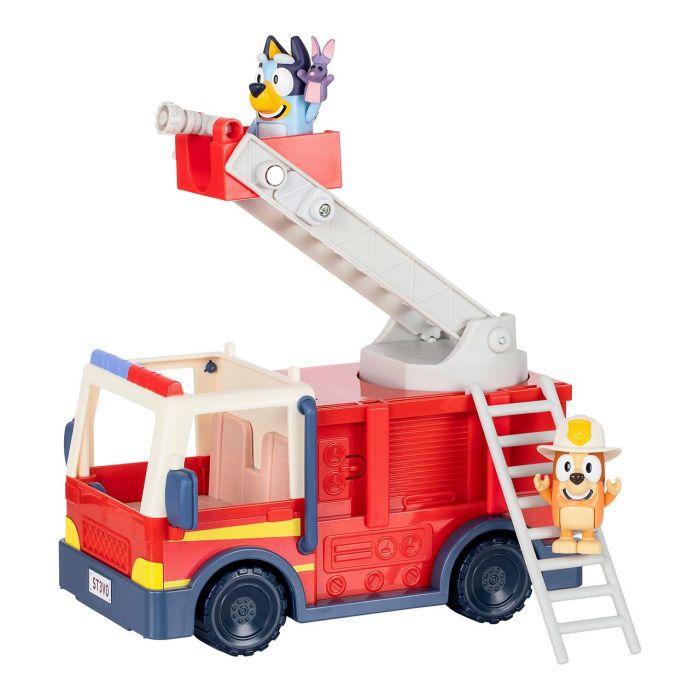 Moose 17610 Camión de Bomberos Bluey con Figuras Bluey, Bingo y Bob Bilby, escalera elevable y manguera, +3 años 3