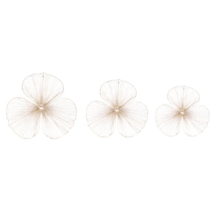DKD Home Decor Decoración de Pared Estilo Shabby Chic Marrón, Set de 3 Paneles Individuales de 50x50 cm, Fabricados en Yute y Metal con Diseño Floral.