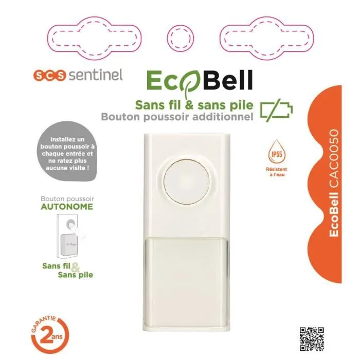 Scs Sentinel CAC0050 Pulsador Adicional Inalámbrico Sin Batería Compatible Ecobell 1