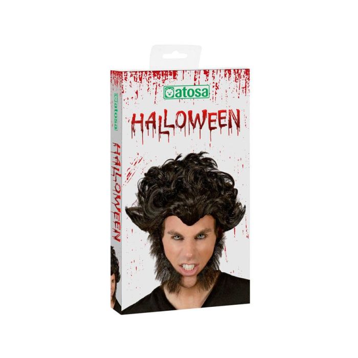 Peluca Halloween Hombre Lobo Morena Patillas 1