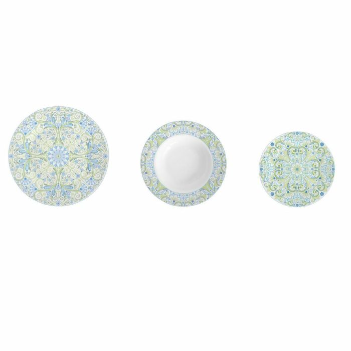 Vajilla Arabe DKD Home Decor Verde Azul 27 x 3 x 27 cm Set de 18