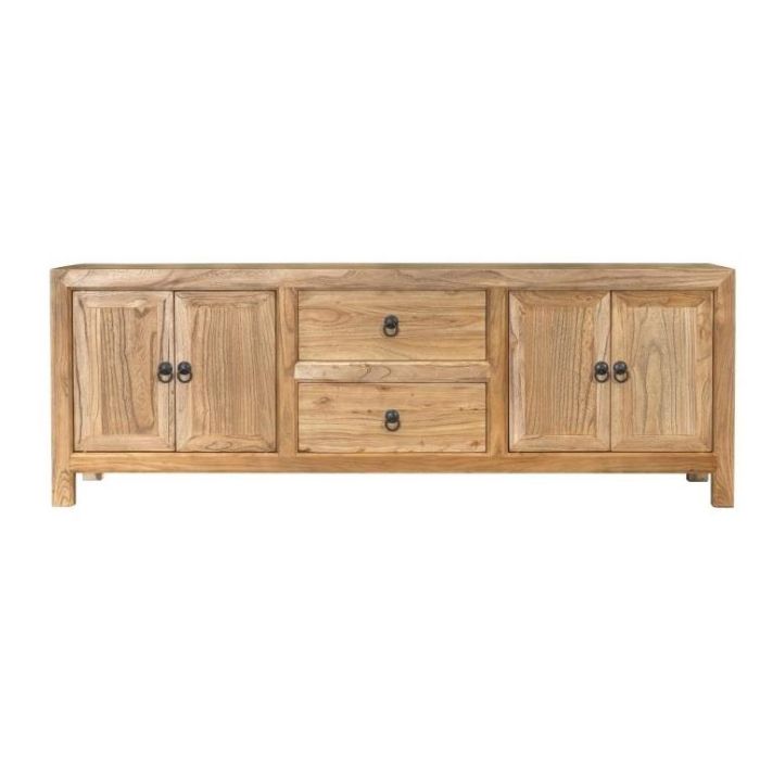 DKD Home Decor Mueble TV Balines Madera Olmo Reciclada Natural 160x40x55.5 cm con 2 Cajones y 4 Puertas