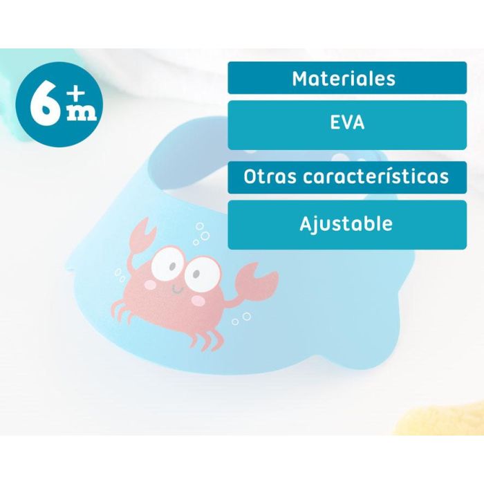 KioKids Visera Antilágrimas Baño para Bebé Cangrejo, Protección Impermeable de Ojos y Orejas, Material EVA Azul, Ajustable +9 meses 5