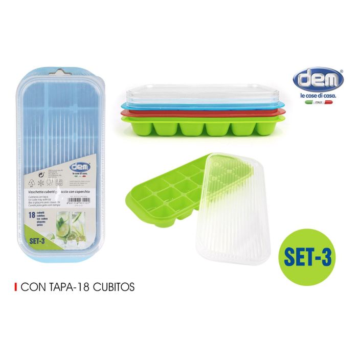 Cubitera Prb Set-3 con tapa para 18 cubitos - Dem (12 Unidades) Cubitera Prb Set-3 con tapa para 18 cubitos - Dem (12 Unidades)