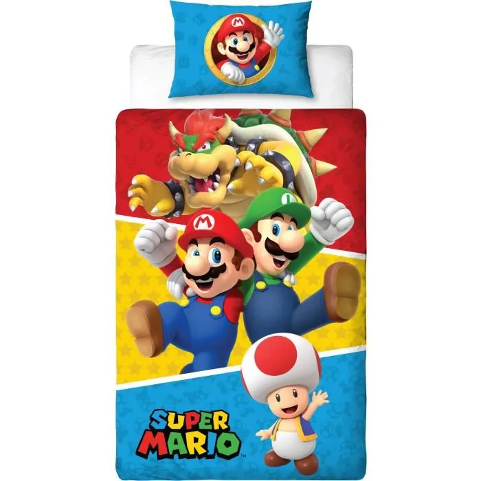 Mario Bros AAAUX56884 Juego de Cama Reversible Microfibra 140 x 200 cm + Funda Almohada 63 x 63 cm 2