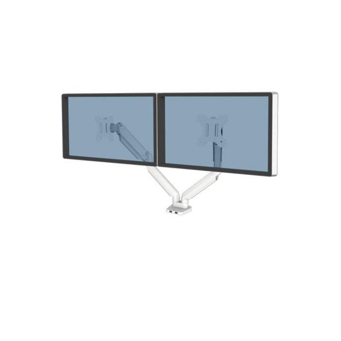 Fellowes 8056301 Soporte Brazo de Mesa Doble Platinum para 2 Monitores de 1.5-8kg, hasta 32", Muelle Gas, USB, VESA 75x75 100x100, Blanco Fellowes 8056301 Soporte Brazo de Mesa Doble Platinum para 2 Monitores de 1.5-8kg, hasta 32", Muelle Gas, USB, VESA 75x75 100x100, Blanco