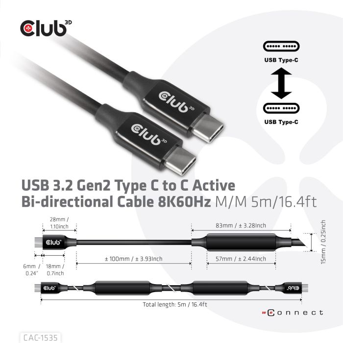 Club3D Kabel USB 3.2 Typ C 5m aktiv St/St 3 Club3D Kabel USB 3.2 Typ C 5m aktiv St/St 3