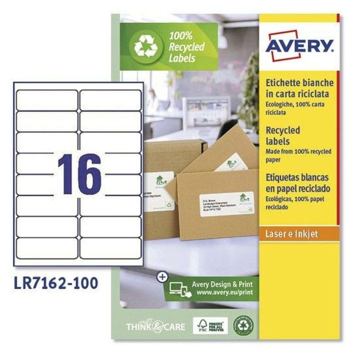 Etiquetas para Impresora Avery LR7162 Blanco 100 Hojas 99,1 x 33,9 mm (5 Unidades) 1