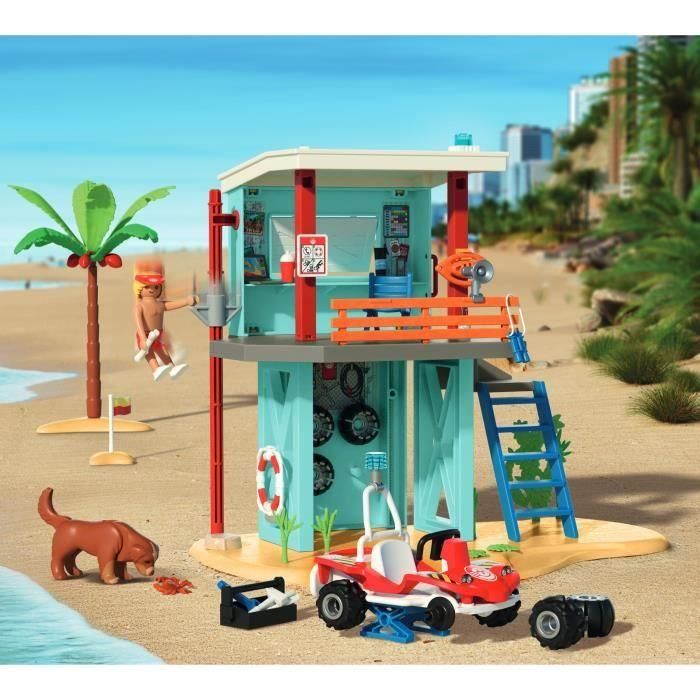 PLAYMOBIL 71903 Torre de Vigilancia con Coche de Playa y Perro de Rescate – Set de Juguete con Buggy para Niños 4