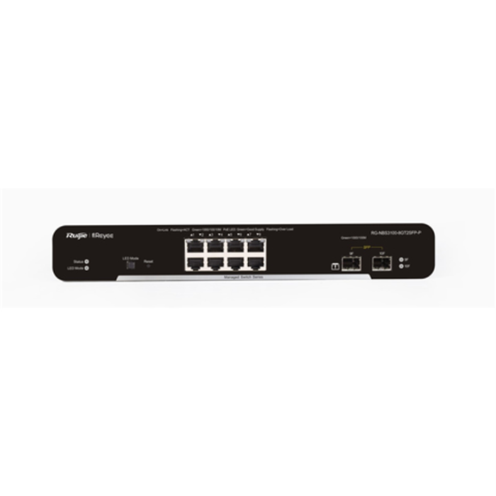 Ruijie Networks RG-NBS3100-8GT2SFP-P switch Gestionado L2 Gigabit Ethernet (10/100/1000) Energía sobre Ethernet (PoE) Negro Ruijie Networks RG-NBS3100-8GT2SFP-P switch Gestionado L2 Gigabit Ethernet (10/100/1000) Energía sobre Ethernet (PoE) Negro