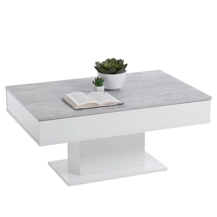 Mesa de centro bicolor con tapa corrediza - Decoración LA gris hormigón y blanco brillante - L100 x H46,1 x D65 cm - Fabricada en Alemania 1