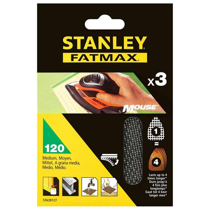 Stanley Hoja de Lija de Malla Autoadherente para Mouse Grano 120 Velcro 3 uds 1