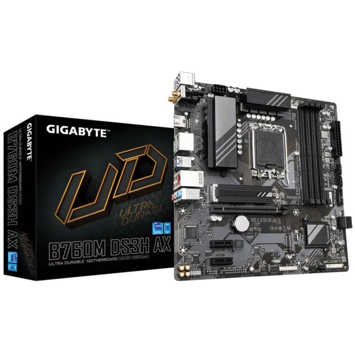 Gigabyte B760M DS3H AX Placa Base mATX LGA 1700 DDR5 Wi-Fi 6E 2.5GbE para Intel Core 14ª Gen 8 Gigabyte B760M DS3H AX Placa Base mATX LGA 1700 DDR5 Wi-Fi 6E 2.5GbE para Intel Core 14ª Gen 8