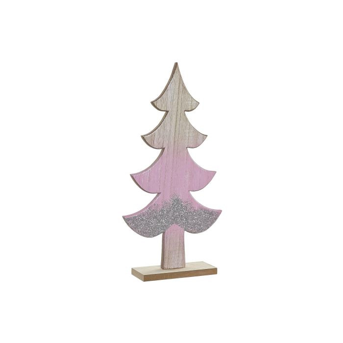 DKD Home Decor Decoración Navideña Árbol con Diseño Fantasía Degradado de Madera Rosa - Pack 4 Unidades 6x20x39.5 cm