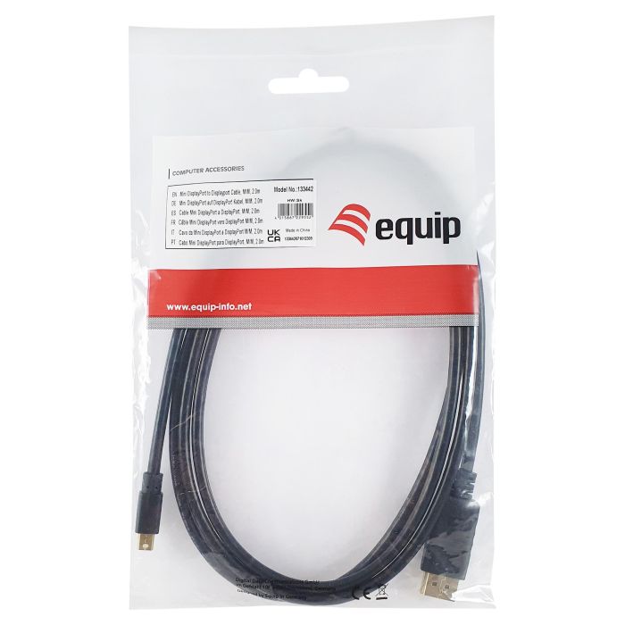 DISPLAYPORT Cable Mini DisplayPort a DisplayPort, 2 m, Resolución 4K 3840x2160, Compatible con HDR, DP a Mini DP Macho-Macho, Referencia EQ133442